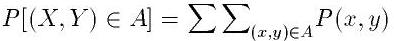 P[(X,Y) \in A] = \sum\sum_{(x,y) \in A} P(x,y)